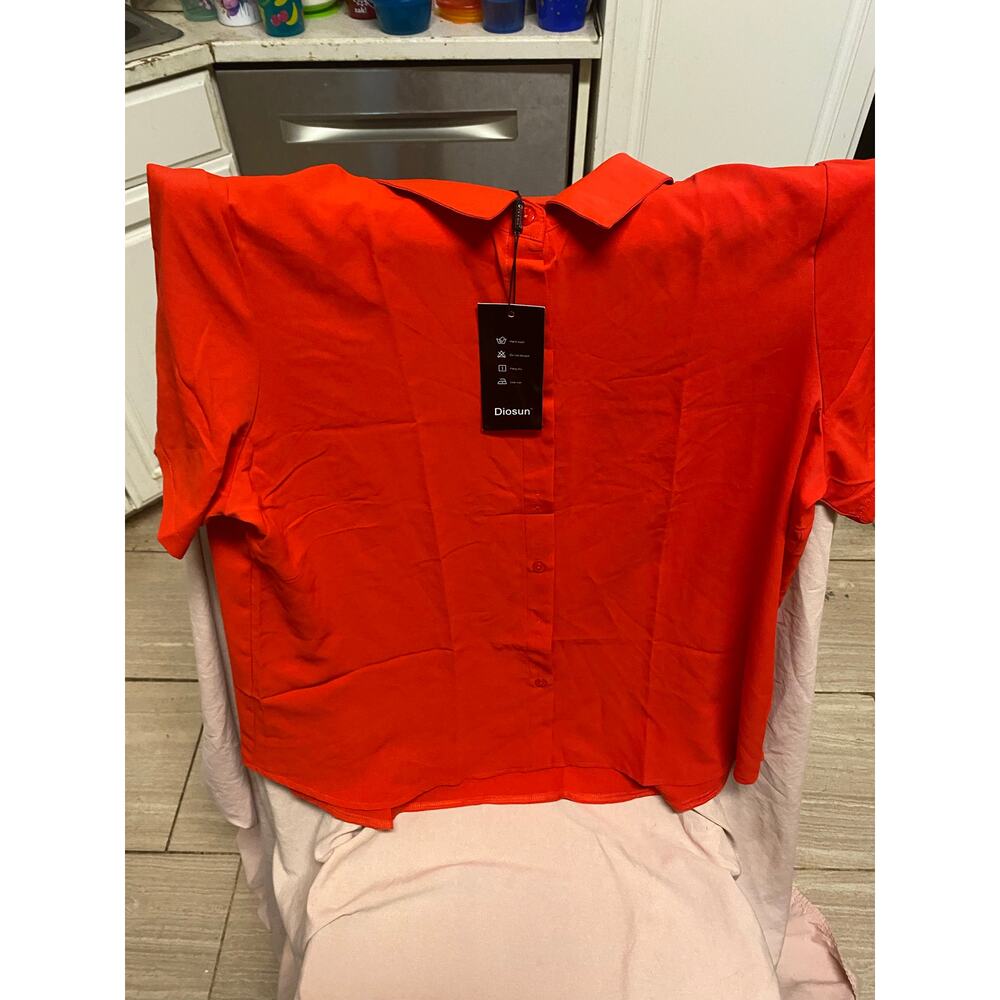 NWT Diosun Women's Blouse Button-Up Red Size XL